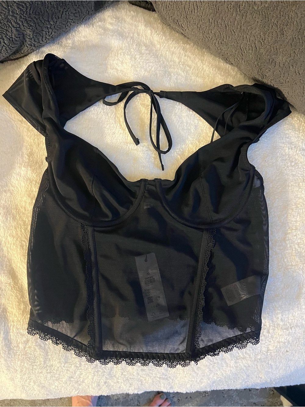 Garage Black Lace-Trim Longline Crop Bralette